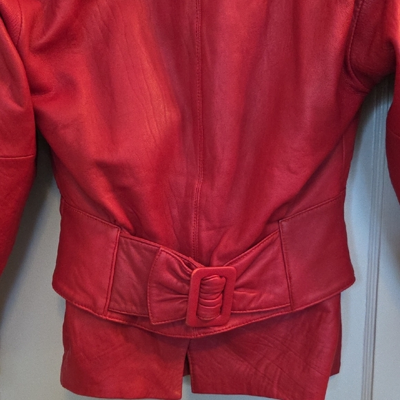 Brass Plum Nordstom Red Leather Jacket And Skirt Size P - Picture 3 of 16